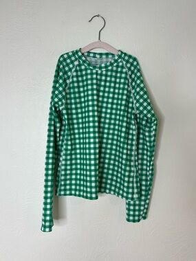 Crewcuts Girls Rash Guard Set Green Gingham UPF 50 Long Sleeve Swim Size 10